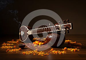 Indian sitar instrument traditional photo